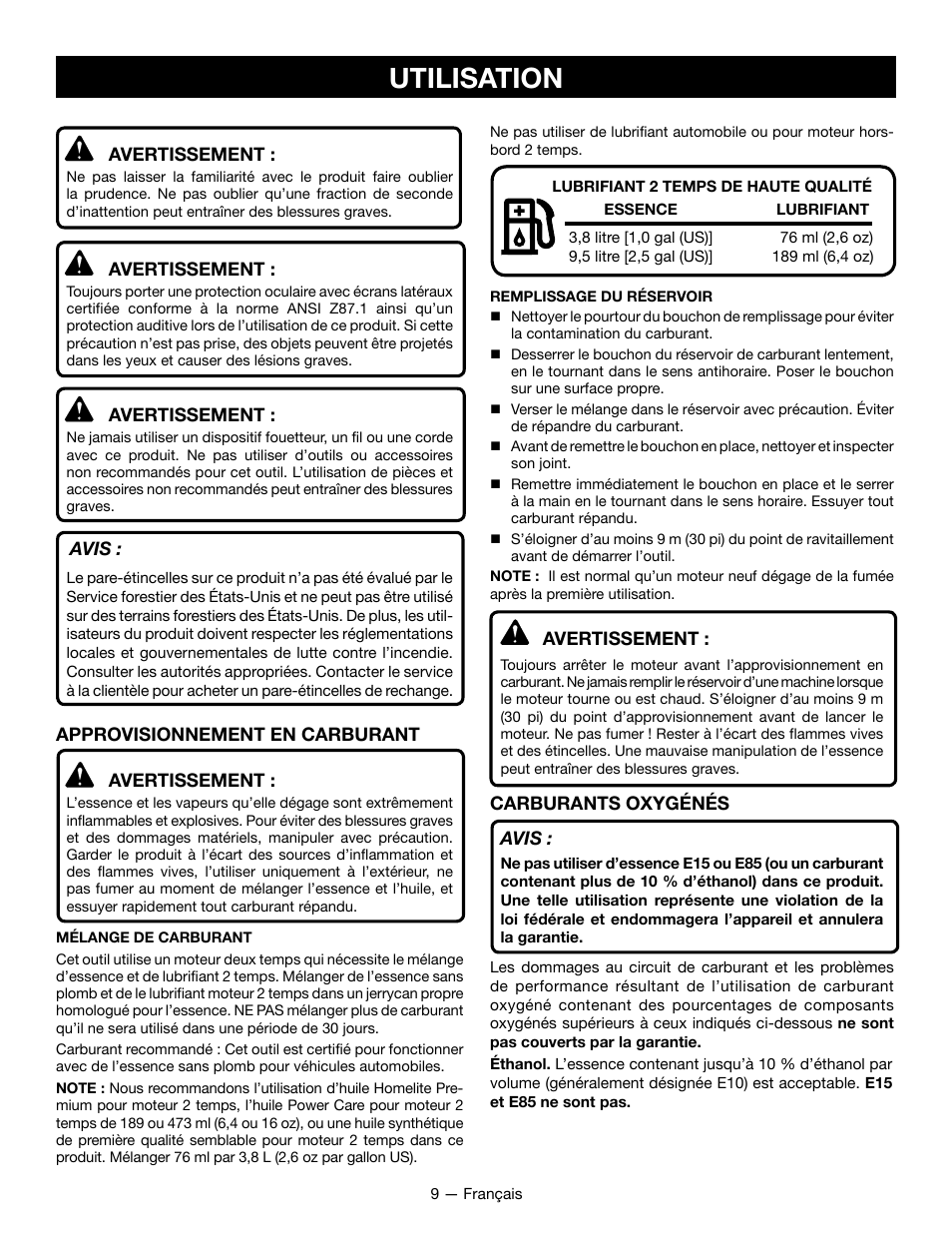 Utilisation | Ryobi RY28161 User Manual | Page 27 / 52
