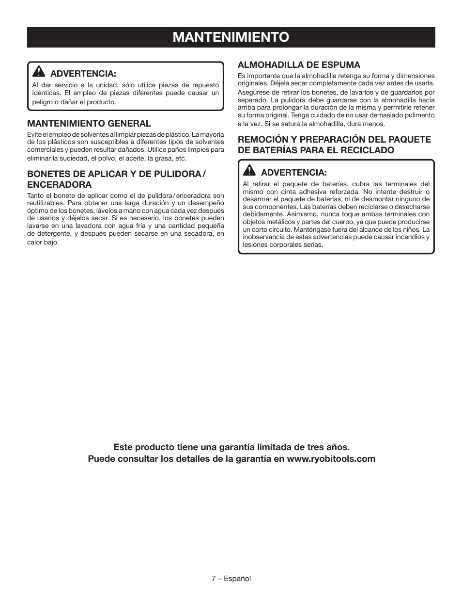 Mantenimiento | Ryobi P430 User Manual | Page 19 / 24