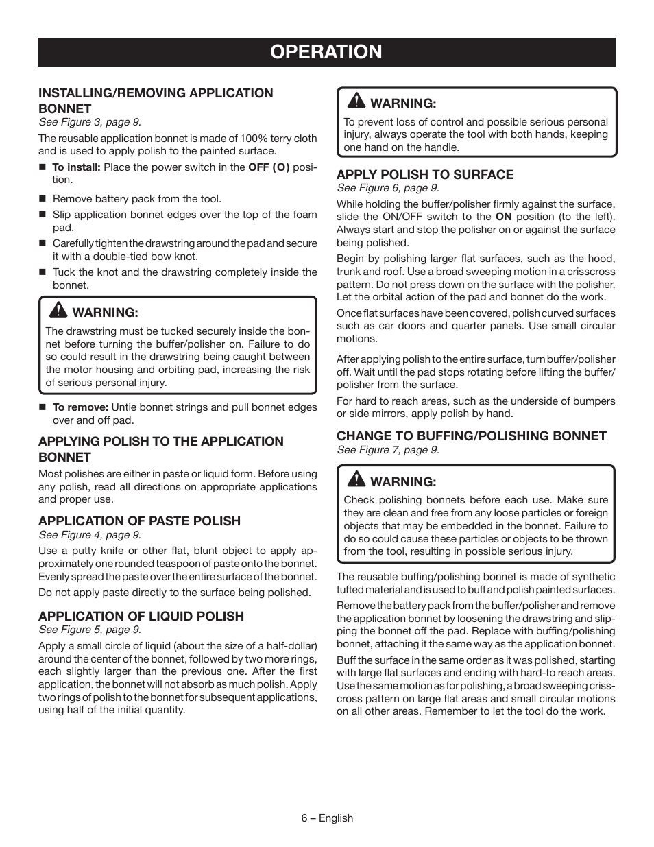 Operation | Ryobi P430 User Manual | Page 6 / 24