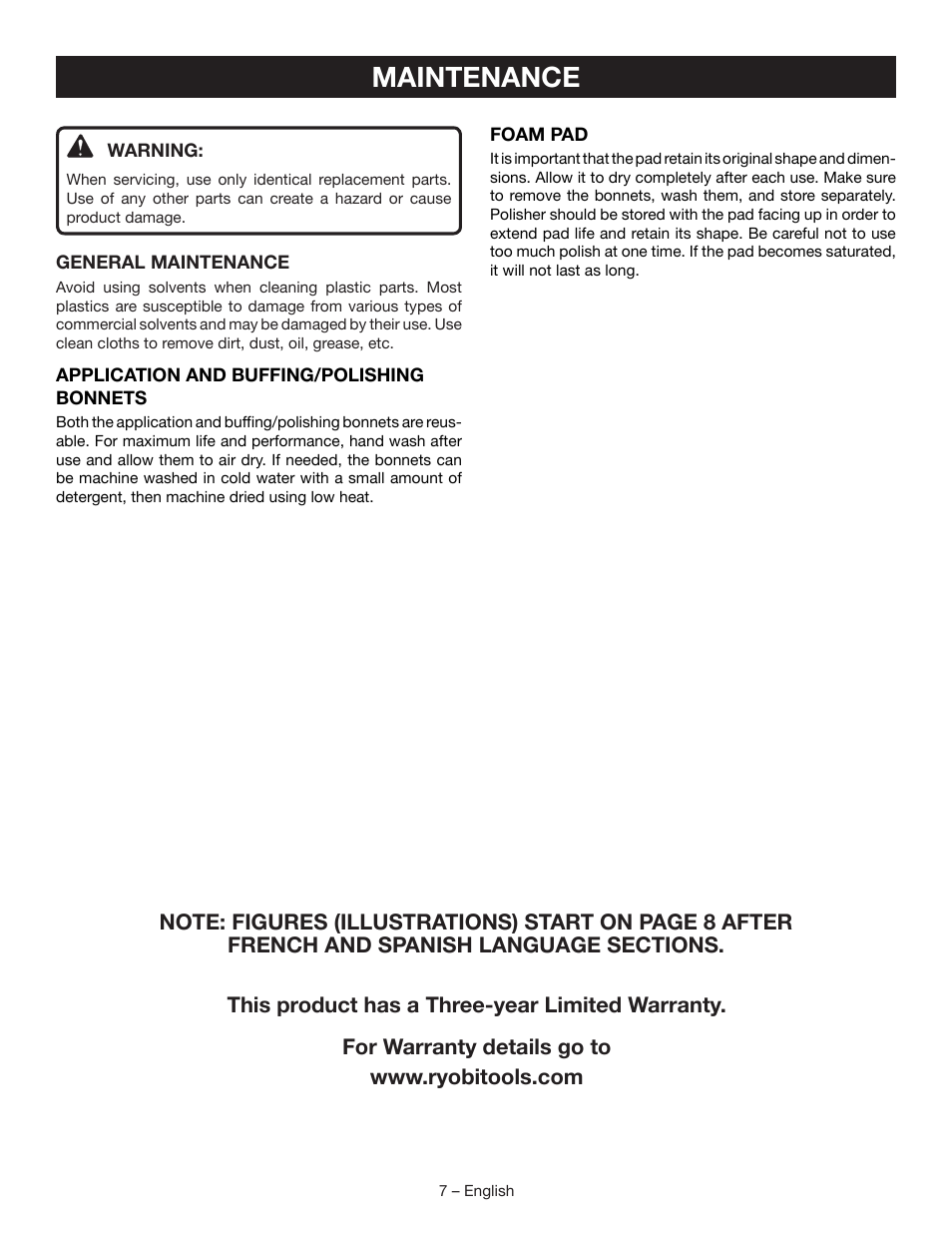 Maintenance | Ryobi P430 User Manual | Page 7 / 24