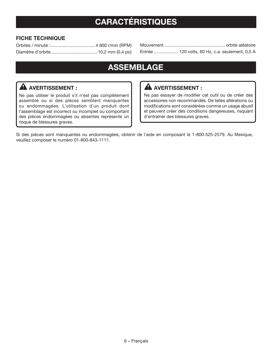 Caractéristiques, Assemblage | Ryobi RB60G User Manual | Page 14 / 28