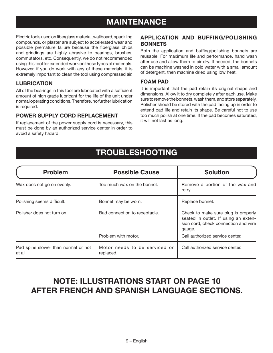 Troubleshooting, Maintenance | Ryobi RB60G User Manual | Page 9 / 28