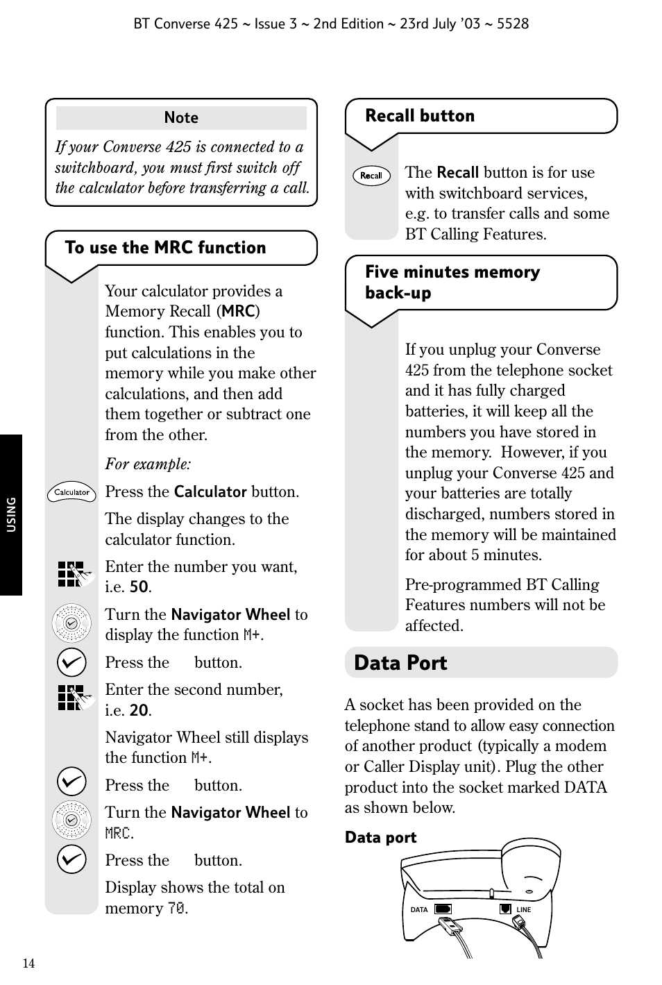 Data port | BT CONVERSE 425 User Manual | Page 15 / 23