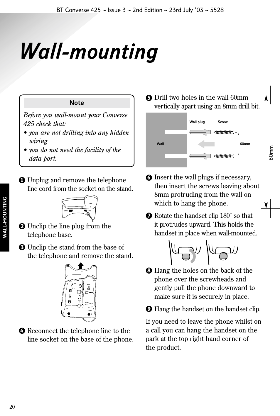 Wall-mounting | BT CONVERSE 425 User Manual | Page 21 / 23