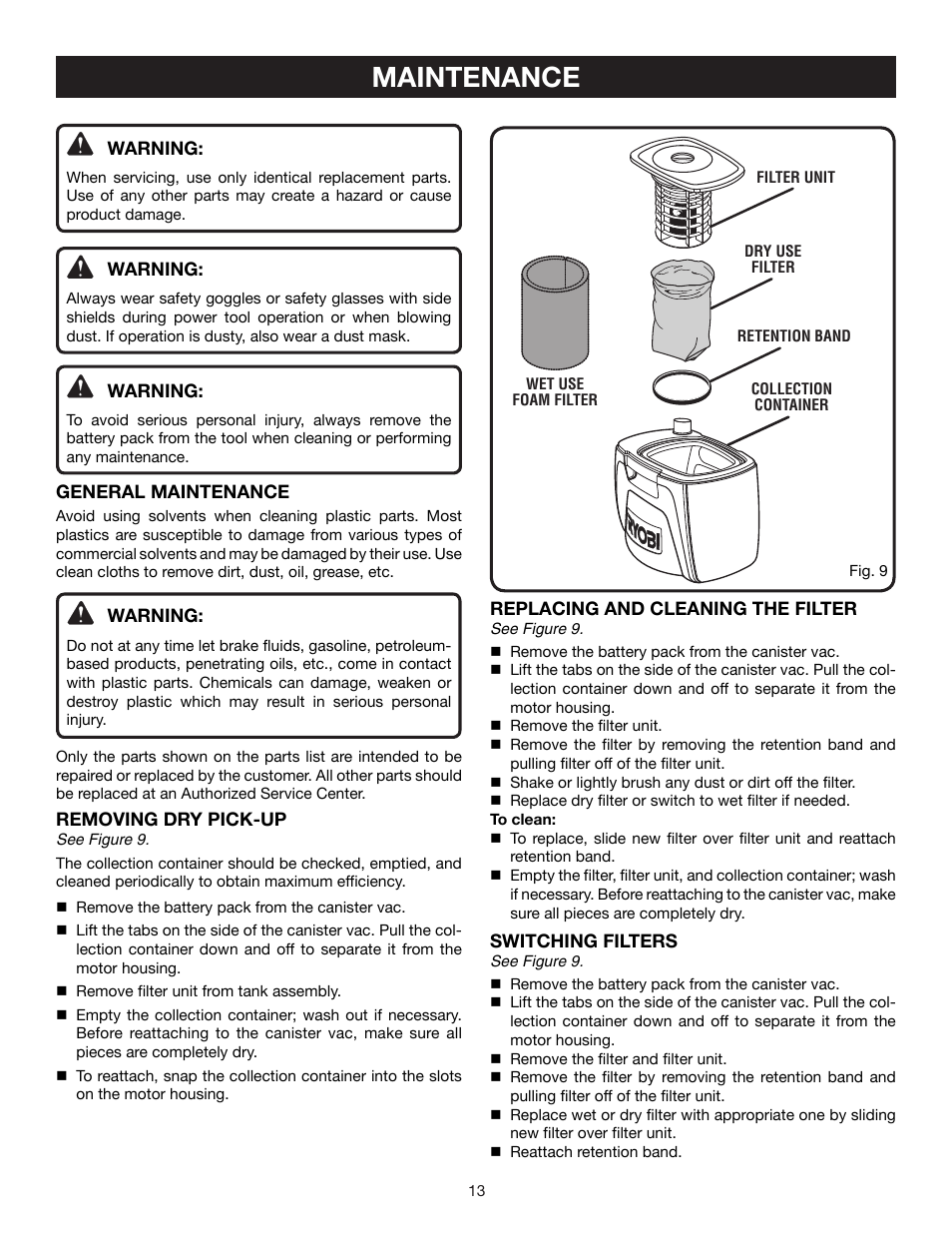 Maintenance | Ryobi P3200 User Manual | Page 13 / 16