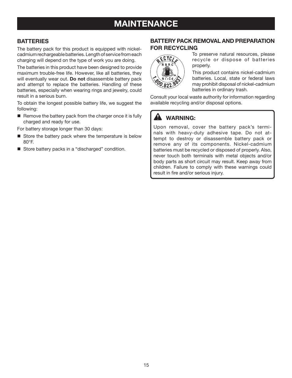 Maintenance | Ryobi P3200 User Manual | Page 15 / 16