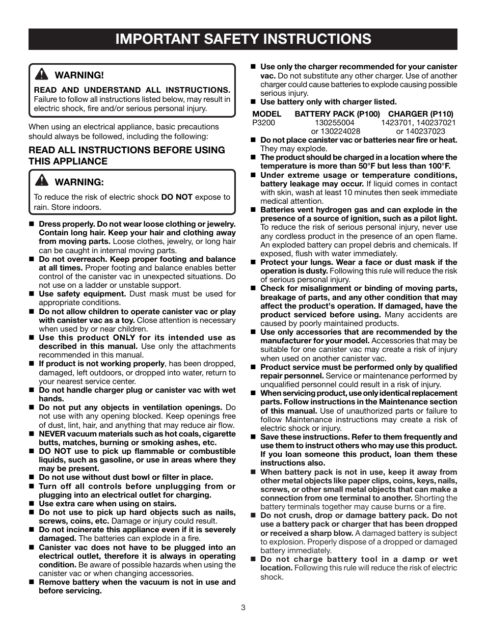 Important safety instructions | Ryobi P3200 User Manual | Page 3 / 16