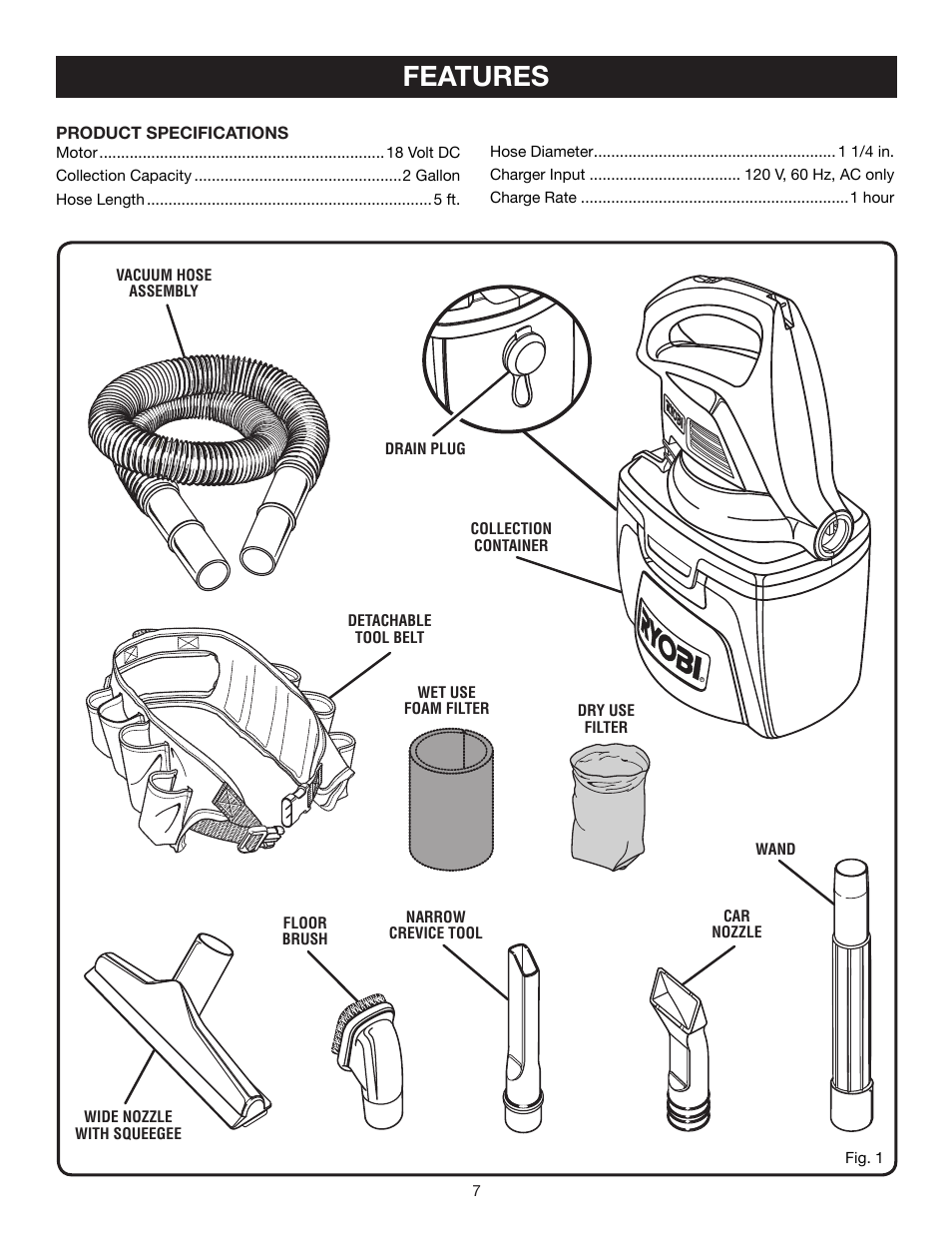 Features | Ryobi P3200 User Manual | Page 7 / 16