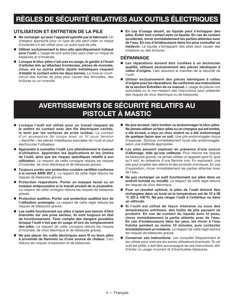 Utilisation et entretien de la pile, Dépannage | Ryobi P310 User Manual | Page 12 / 28