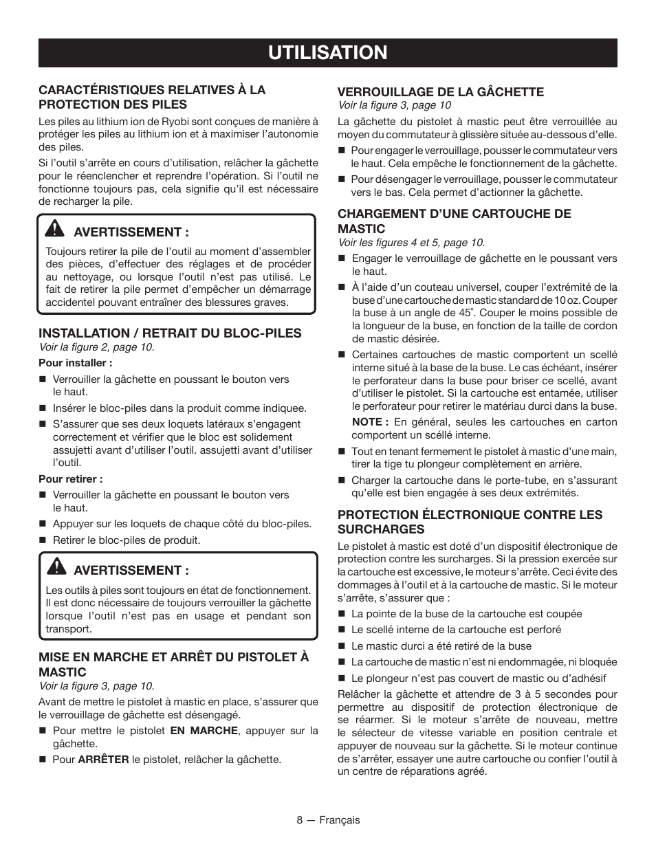 Utilisation | Ryobi P310 User Manual | Page 16 / 28