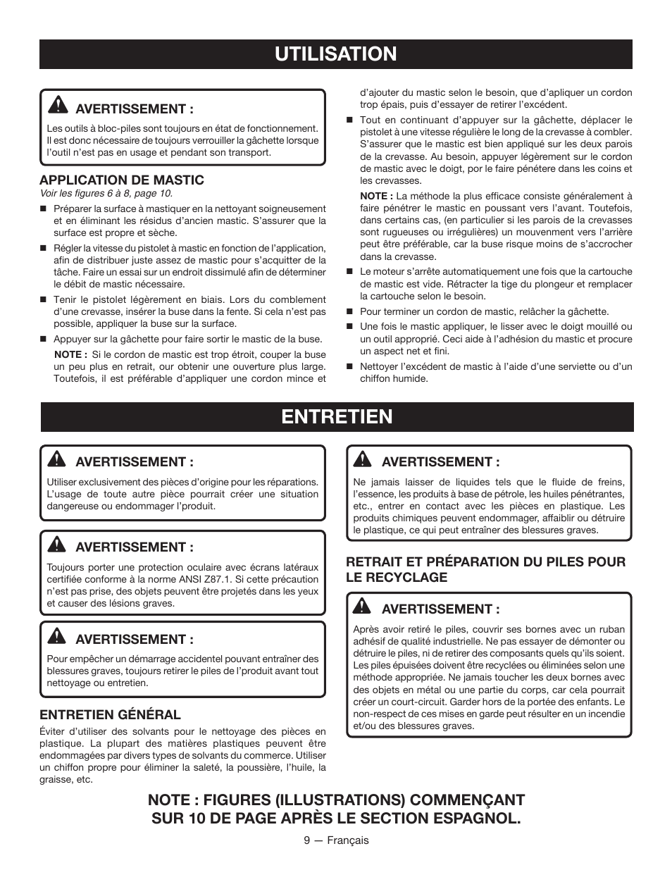 Utilisation, Entretien | Ryobi P310 User Manual | Page 17 / 28