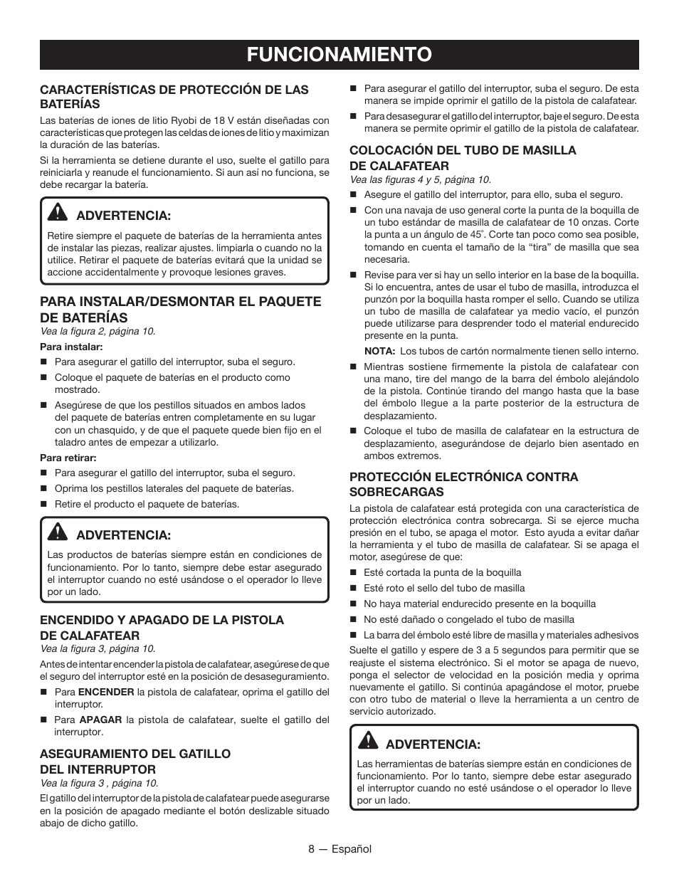 Funcionamiento | Ryobi P310 User Manual | Page 24 / 28