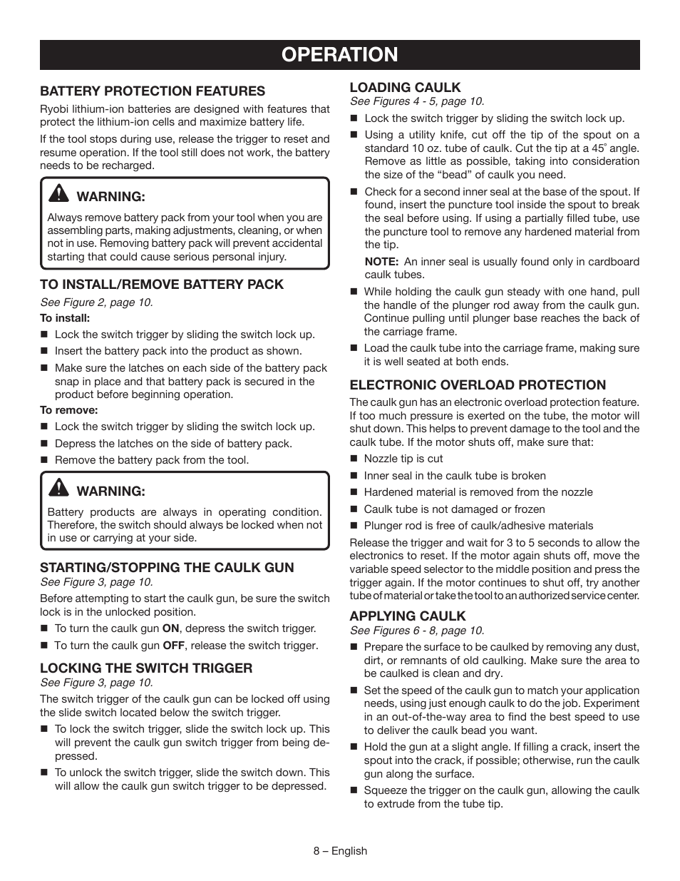 Operation | Ryobi P310 User Manual | Page 8 / 28