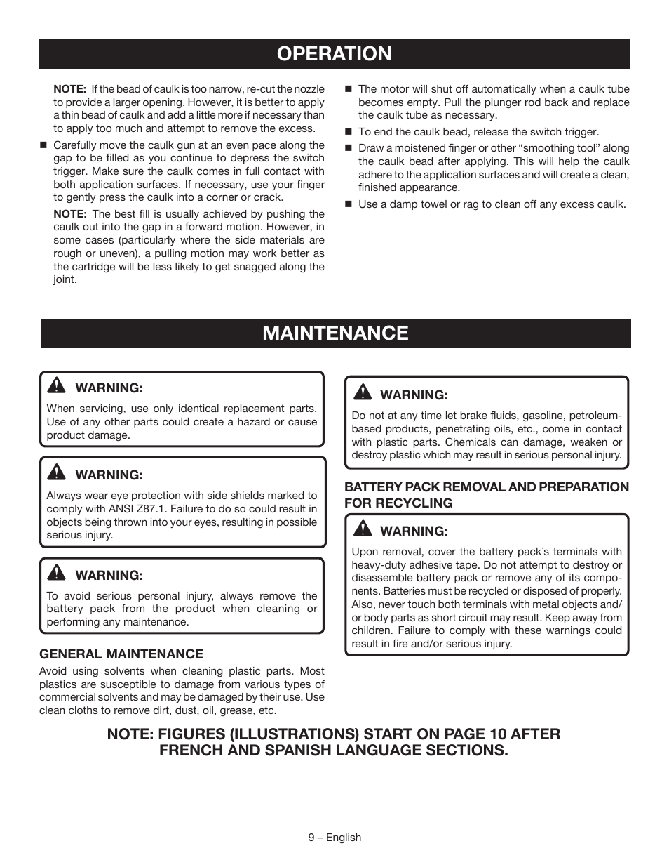 Operation, Maintenance | Ryobi P310 User Manual | Page 9 / 28