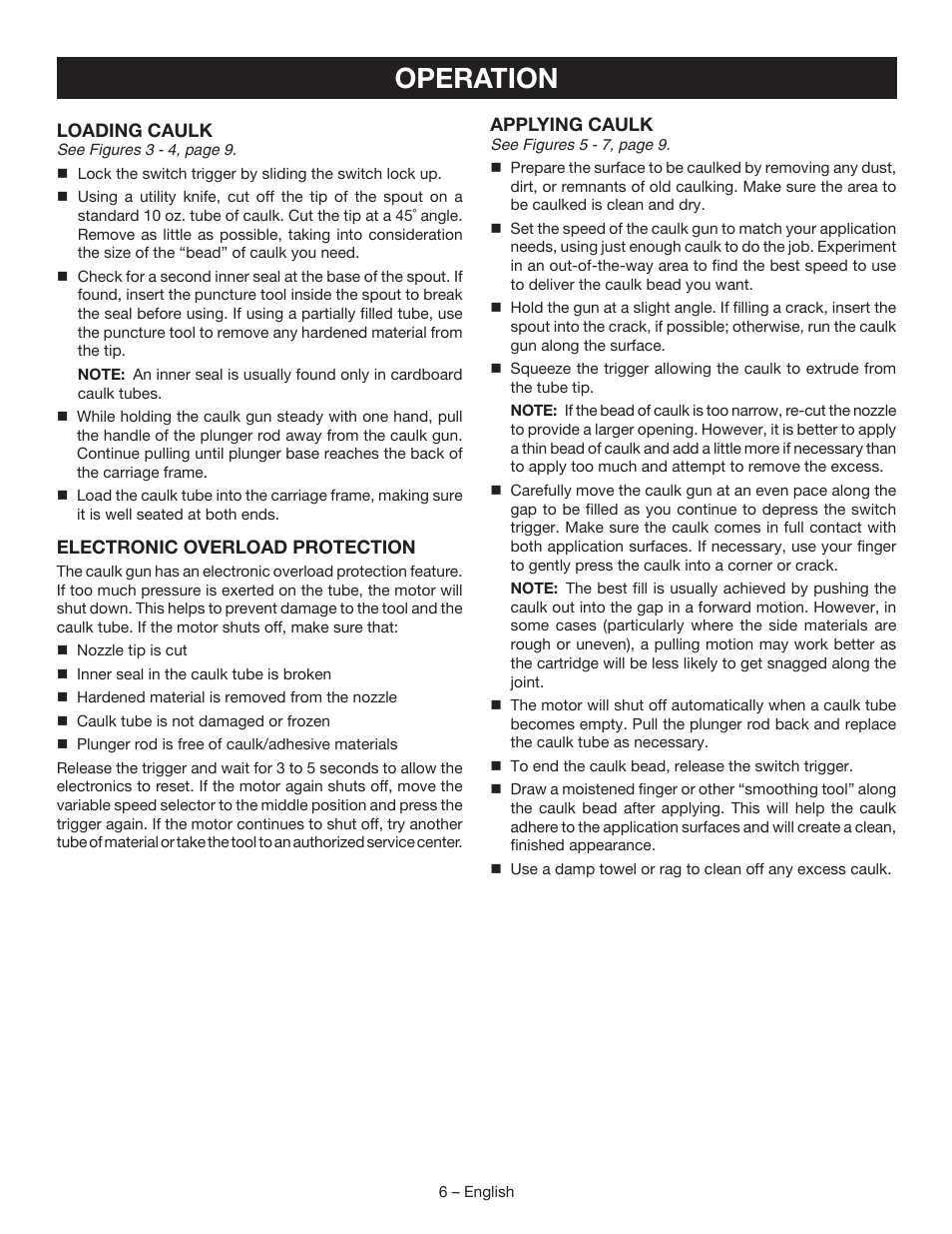 Operation | Ryobi P310G User Manual | Page 6 / 24