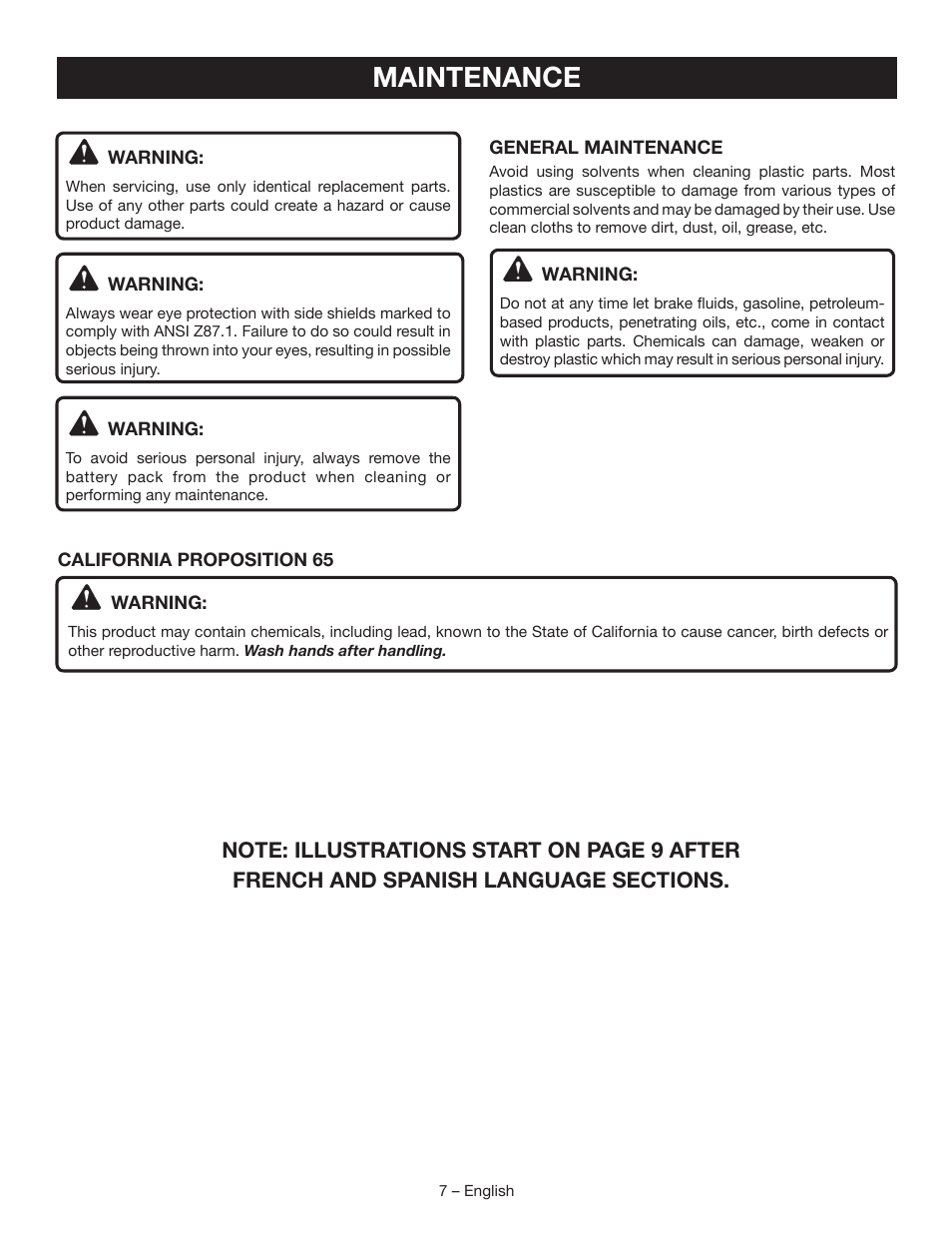 Maintenance | Ryobi P310G User Manual | Page 7 / 24