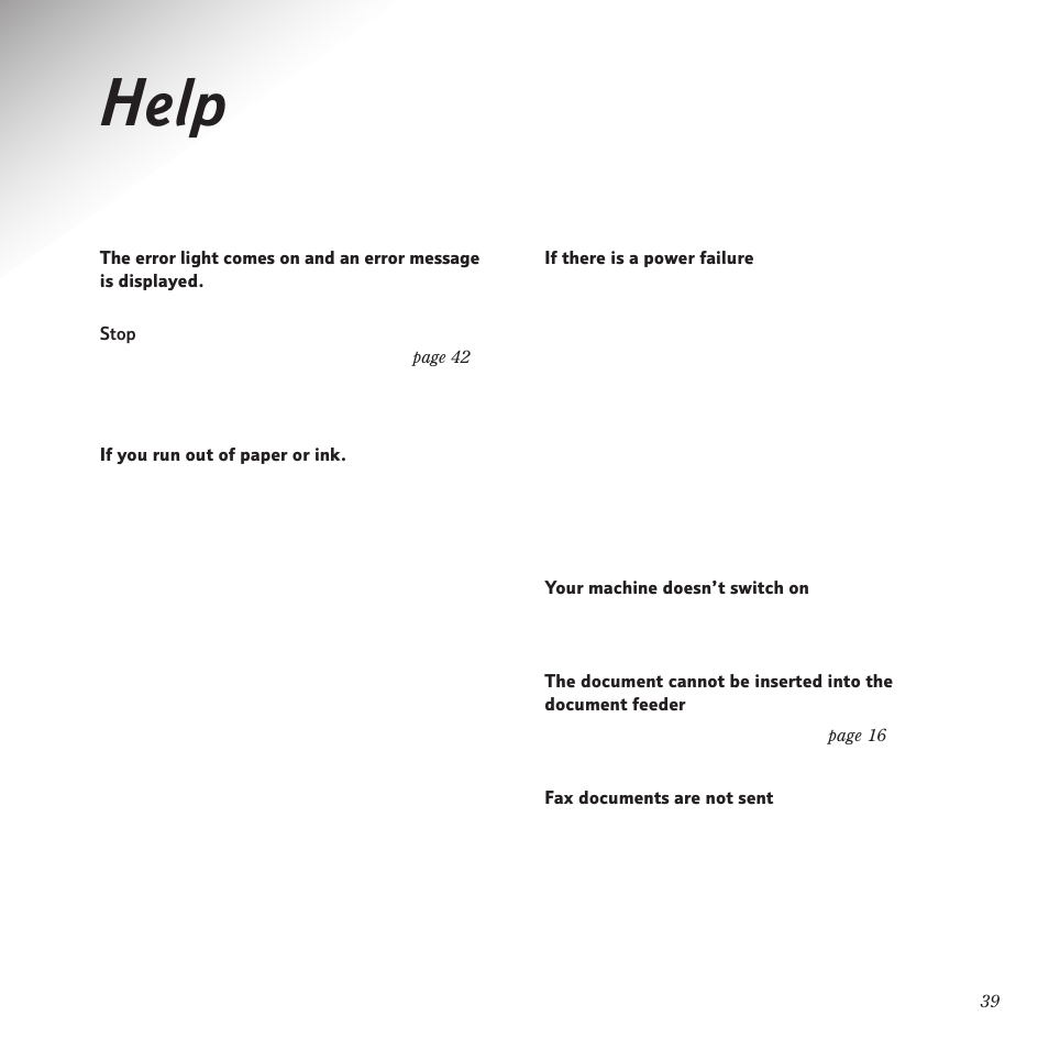Help | BT PaperJet 55E User Manual | Page 39 / 54