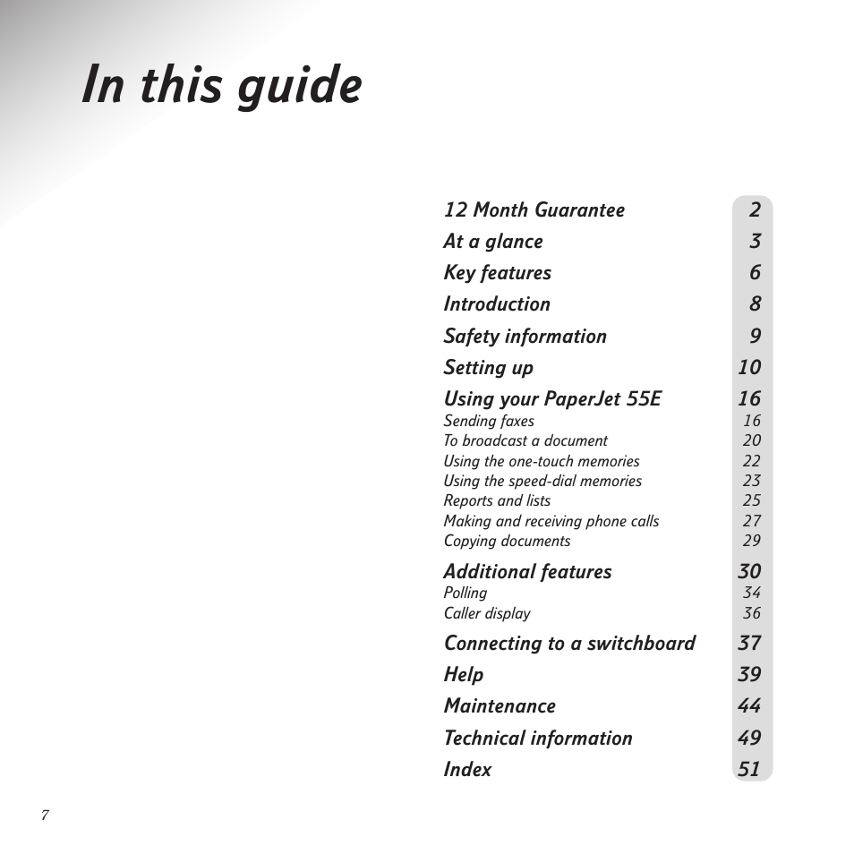 BT PaperJet 55E User Manual | Page 7 / 54