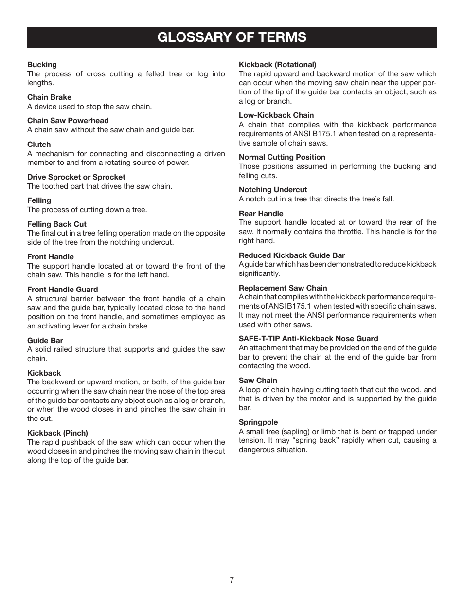 Glossary of terms | Ryobi RY10532 User Manual | Page 7 / 38