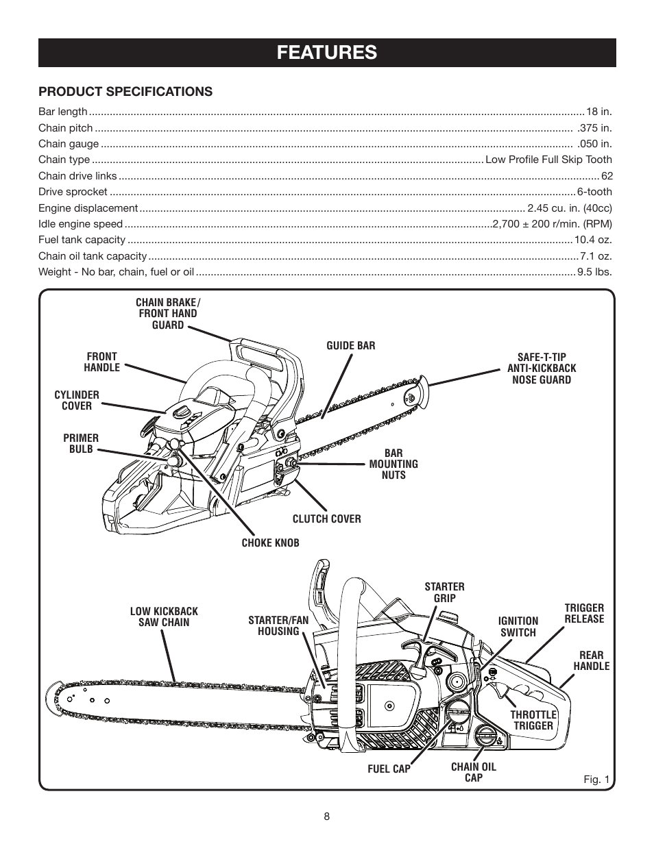 Features | Ryobi RY10532 User Manual | Page 8 / 38