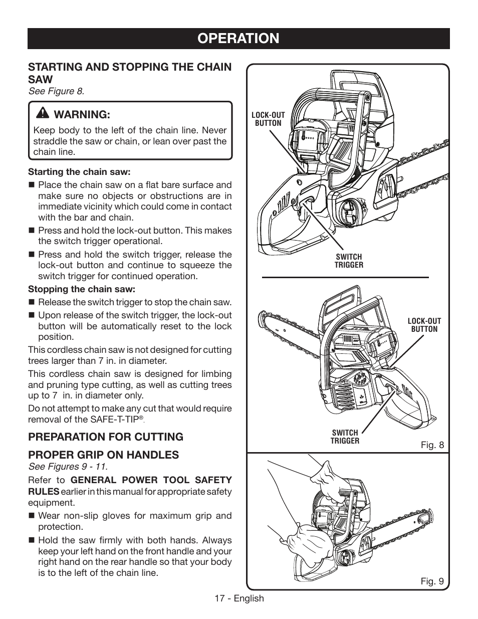 Operation | Ryobi RY40500 User Manual | Page 17 / 96