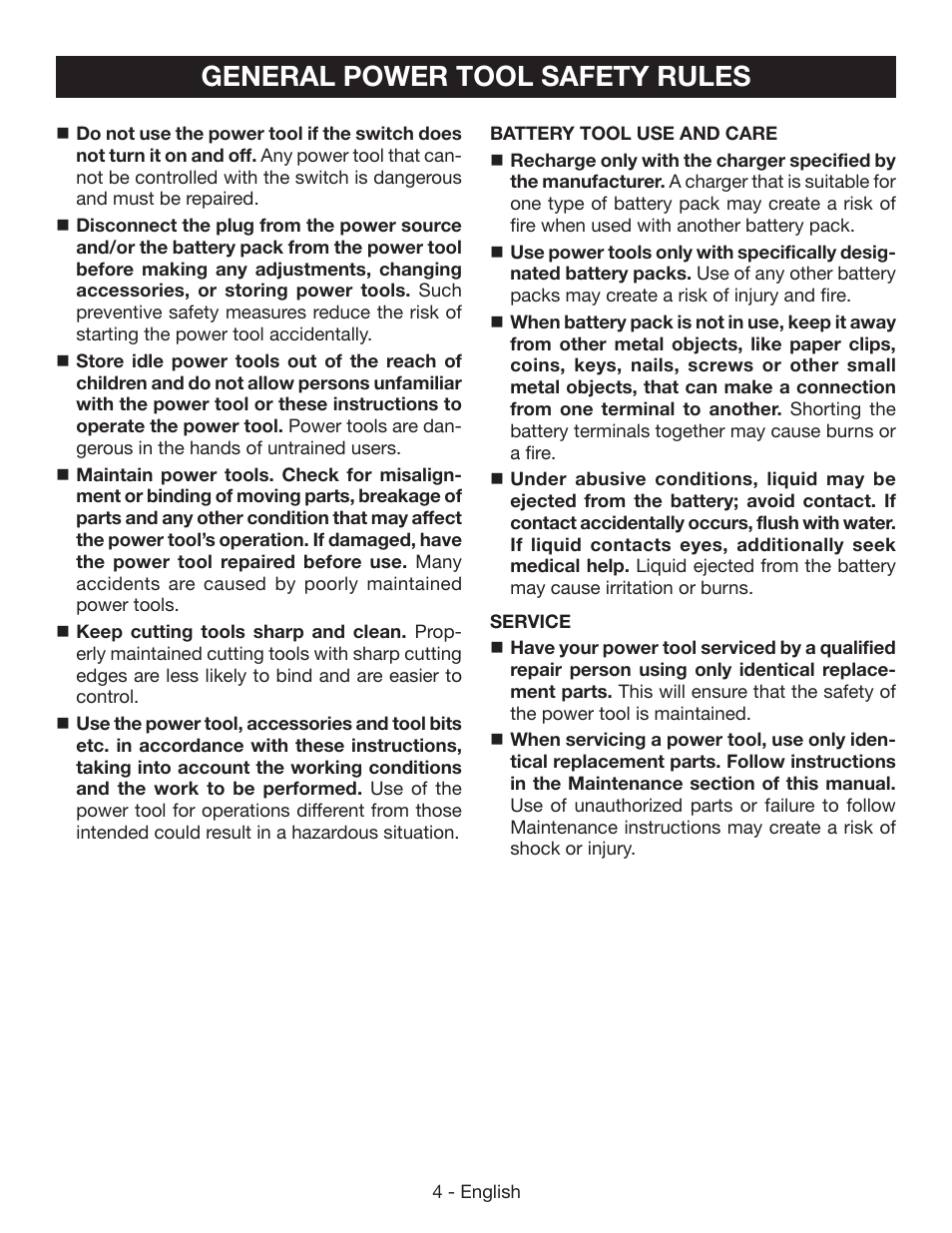 General power tool safety rules | Ryobi RY40500 User Manual | Page 4 / 96