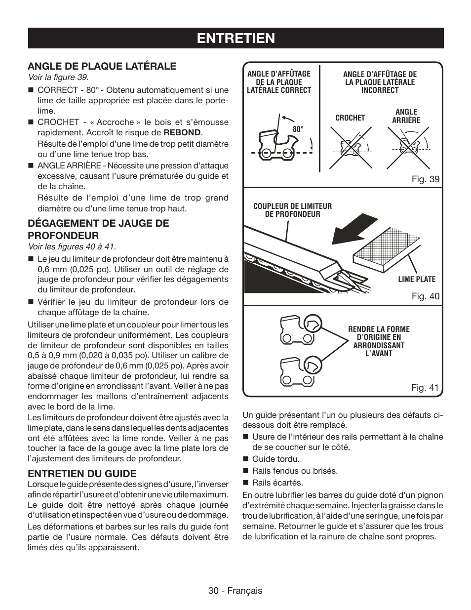 Entretien | Ryobi RY40500 User Manual | Page 61 / 96