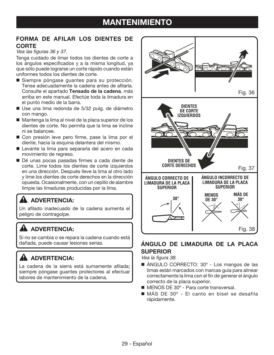 Mantenimiento | Ryobi RY40500 User Manual | Page 91 / 96