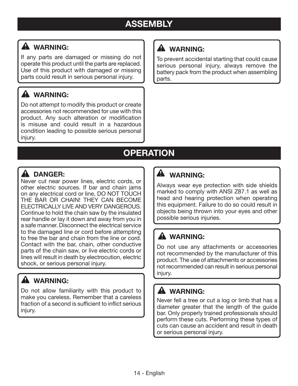 Assembly operation | Ryobi RY40502 User Manual | Page 14 / 92