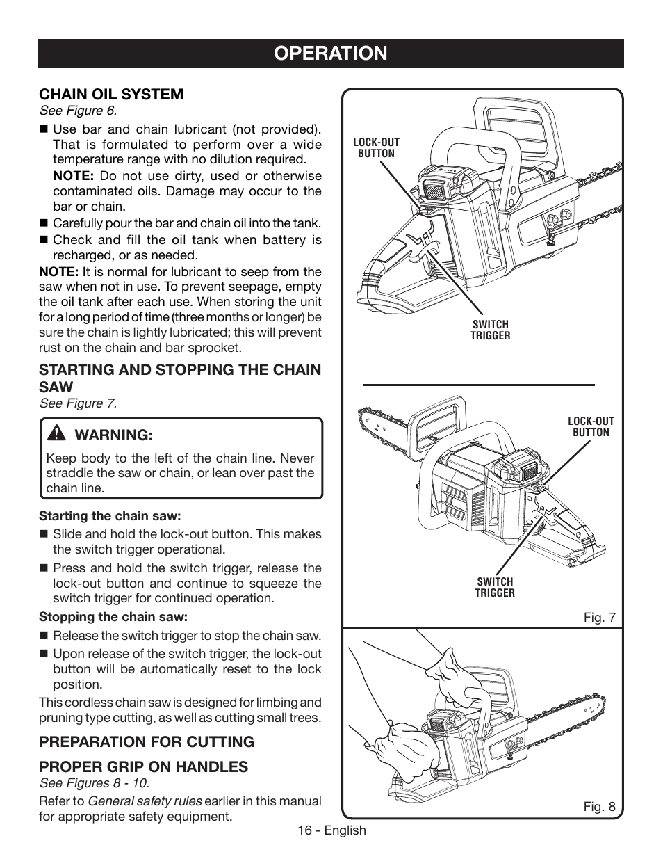 Operation | Ryobi RY40502 User Manual | Page 16 / 92