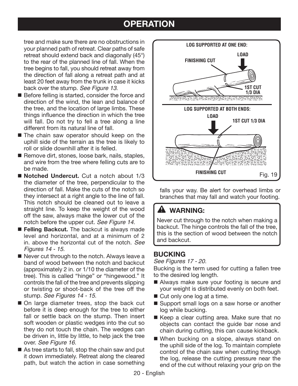 Operation | Ryobi RY40502 User Manual | Page 20 / 92