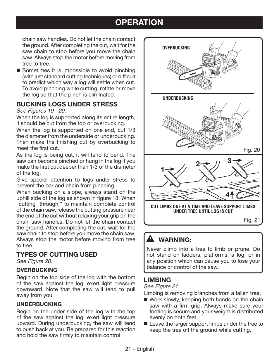 Operation | Ryobi RY40502 User Manual | Page 21 / 92