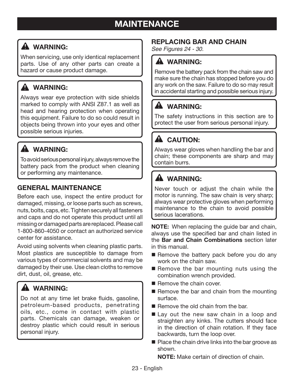 Maintenance | Ryobi RY40502 User Manual | Page 23 / 92