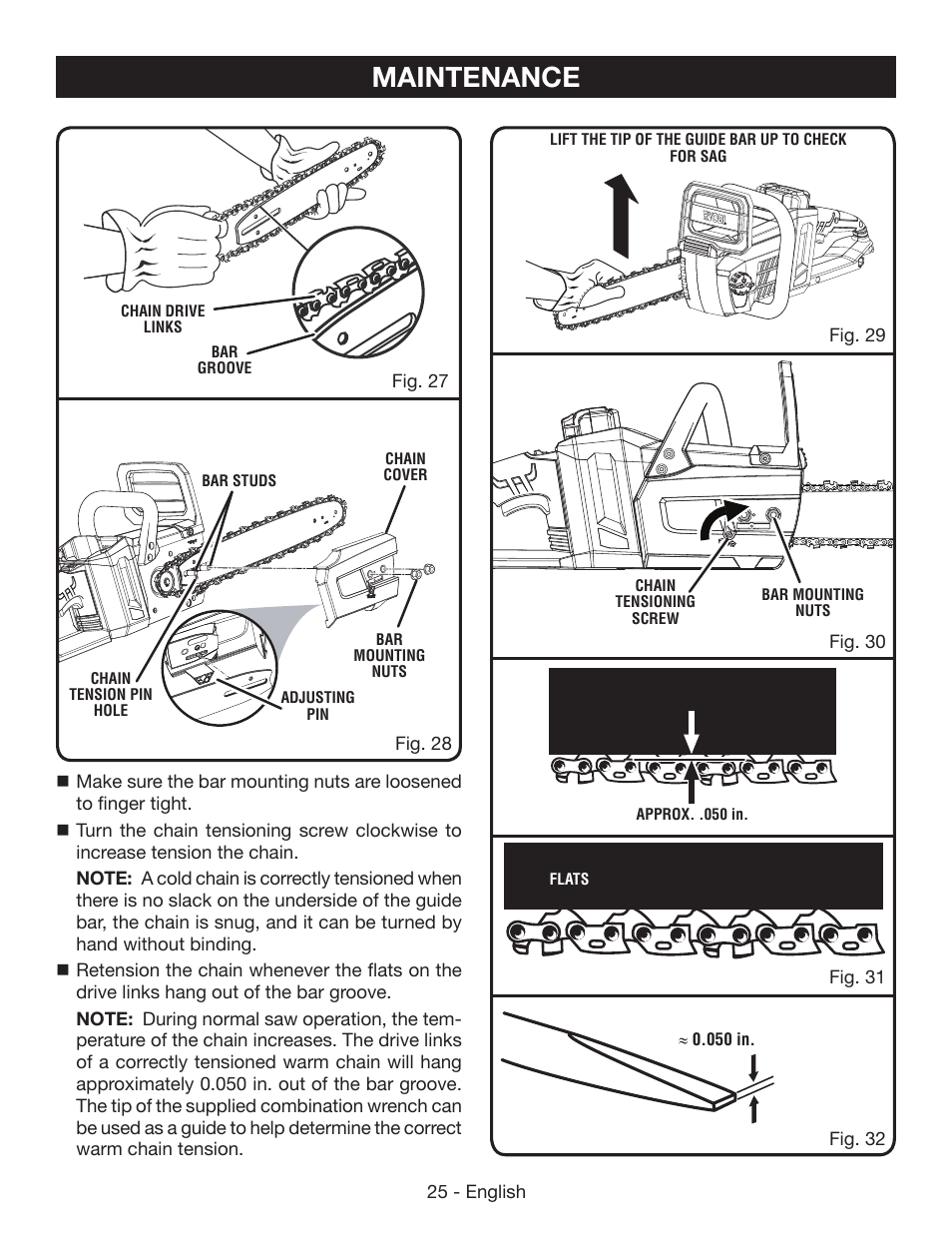 Maintenance | Ryobi RY40502 User Manual | Page 25 / 92