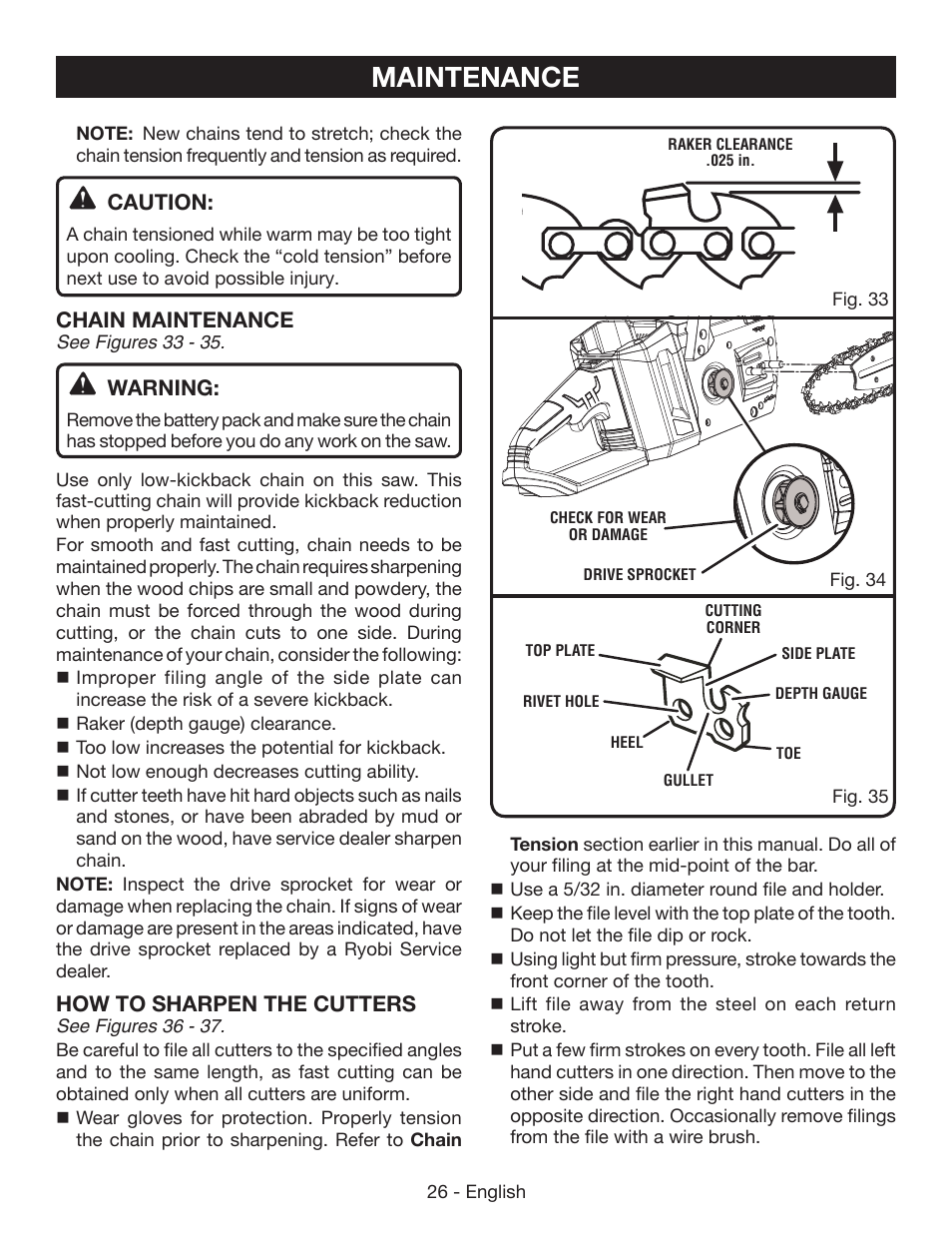 Maintenance | Ryobi RY40502 User Manual | Page 26 / 92