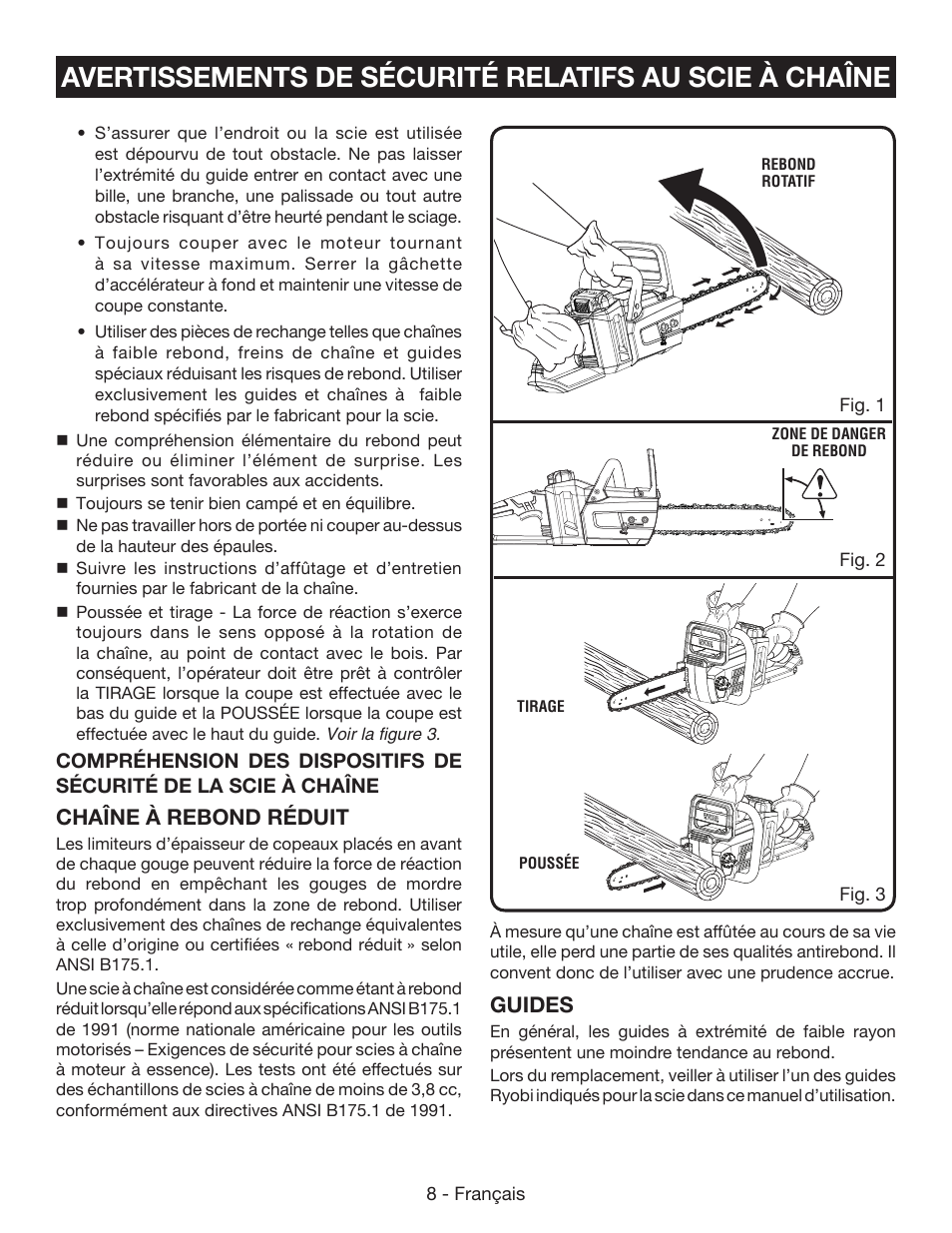 Chaîne à rebond réduit, Guides | Ryobi RY40502 User Manual | Page 37 / 92