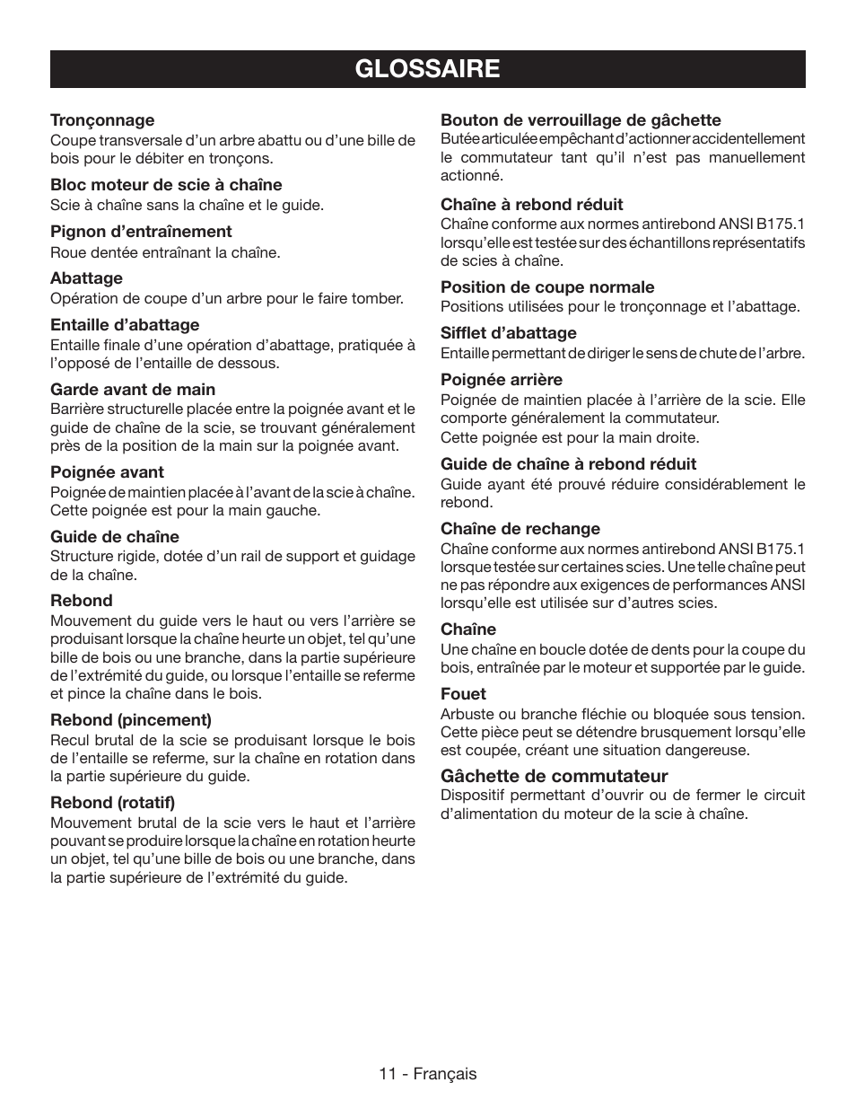 Glossaire | Ryobi RY40502 User Manual | Page 40 / 92