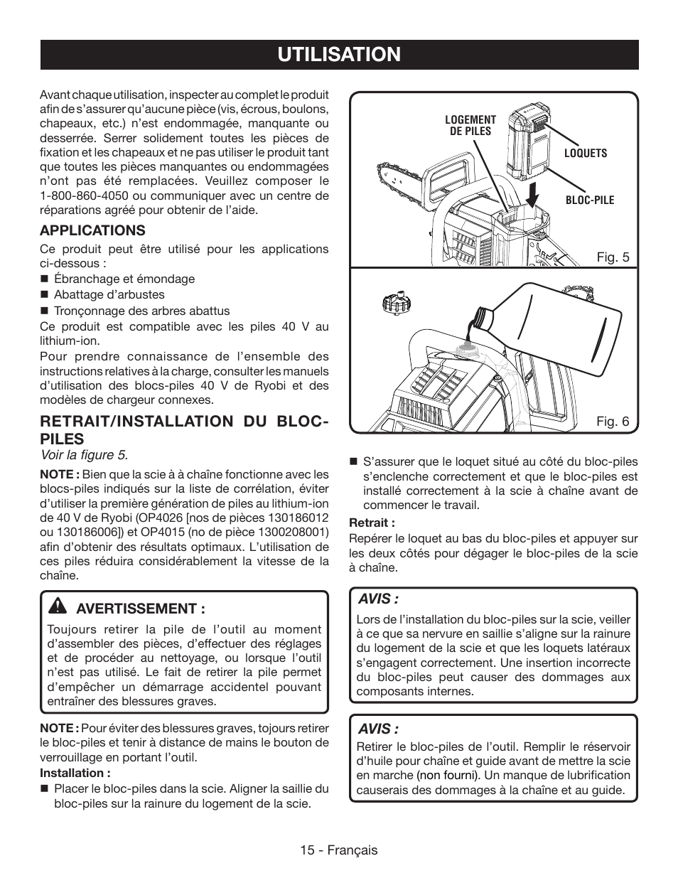 Utilisation | Ryobi RY40502 User Manual | Page 44 / 92