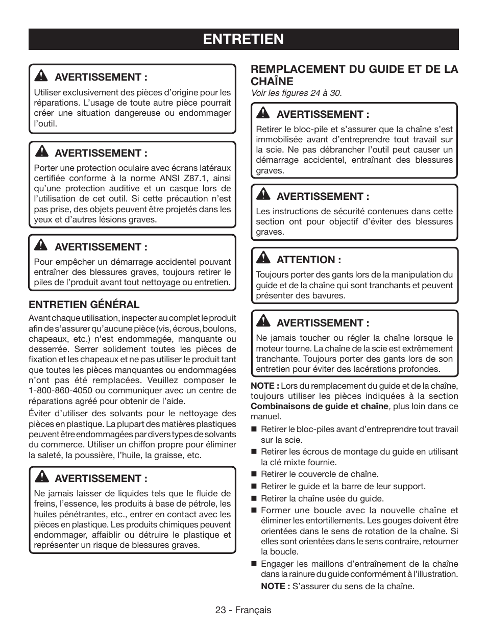 Entretien | Ryobi RY40502 User Manual | Page 52 / 92