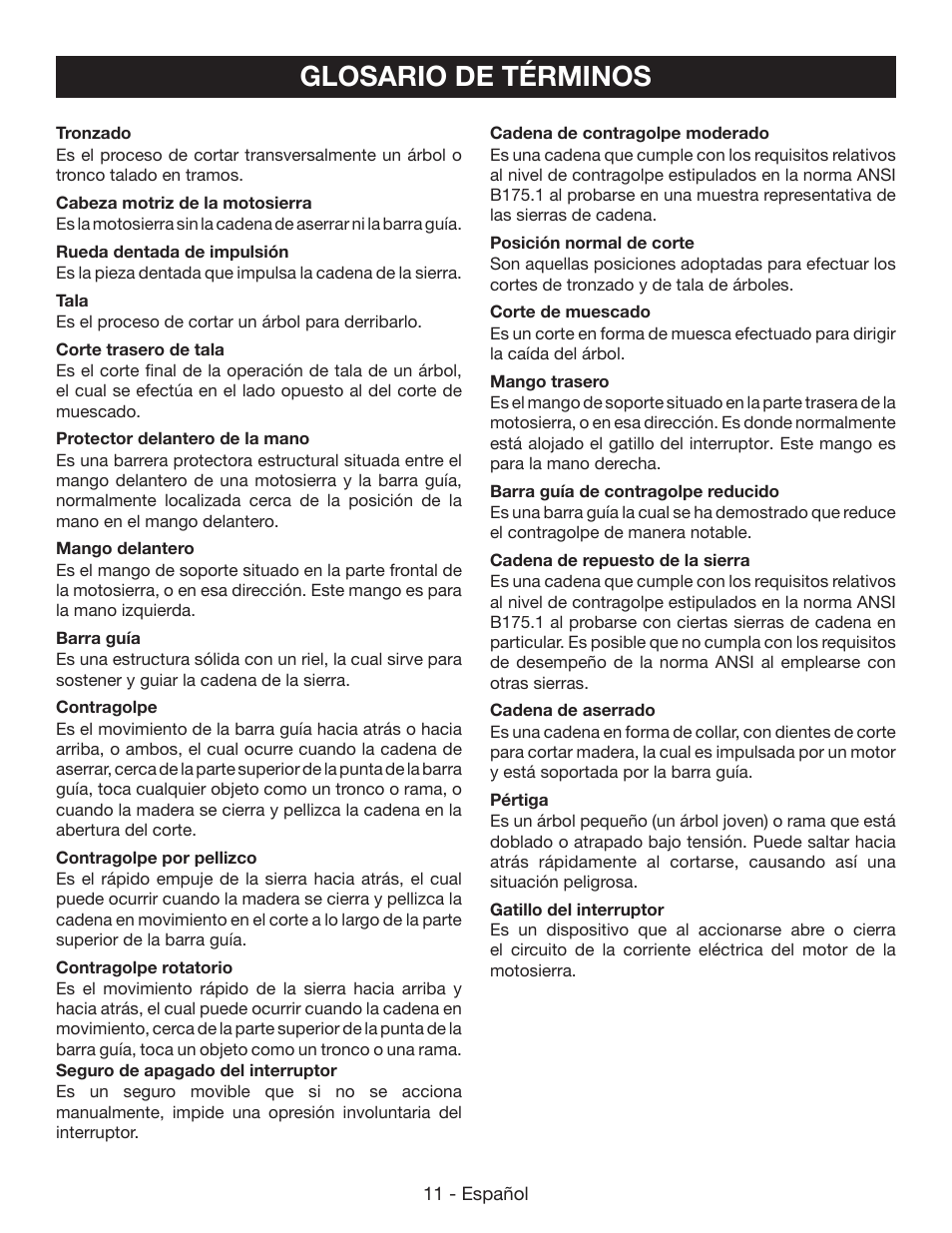Glosario de términos | Ryobi RY40502 User Manual | Page 69 / 92
