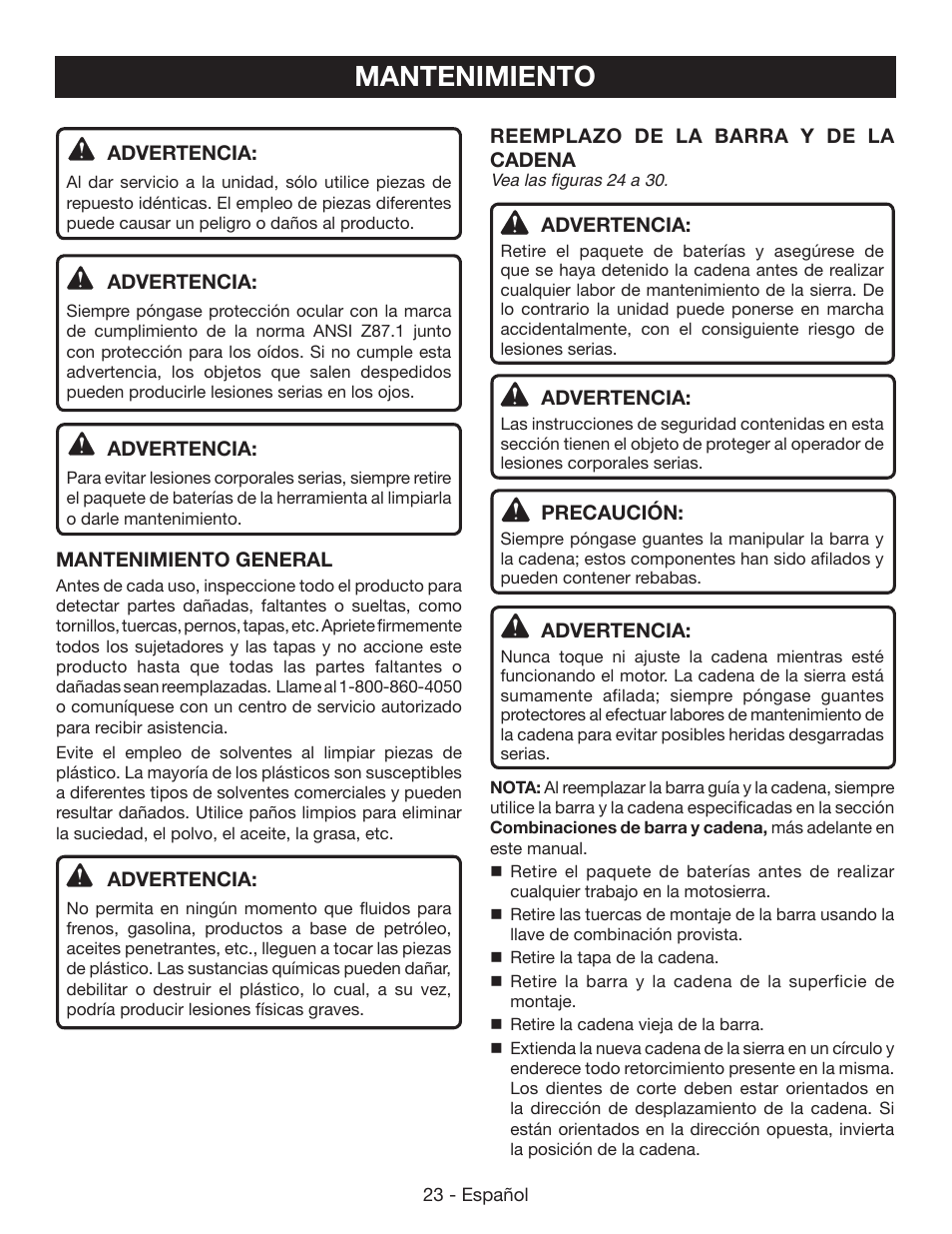 Mantenimiento | Ryobi RY40502 User Manual | Page 81 / 92