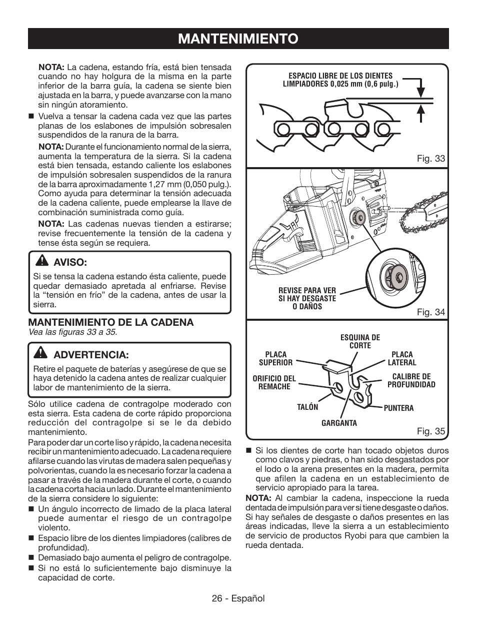 Mantenimiento | Ryobi RY40502 User Manual | Page 84 / 92
