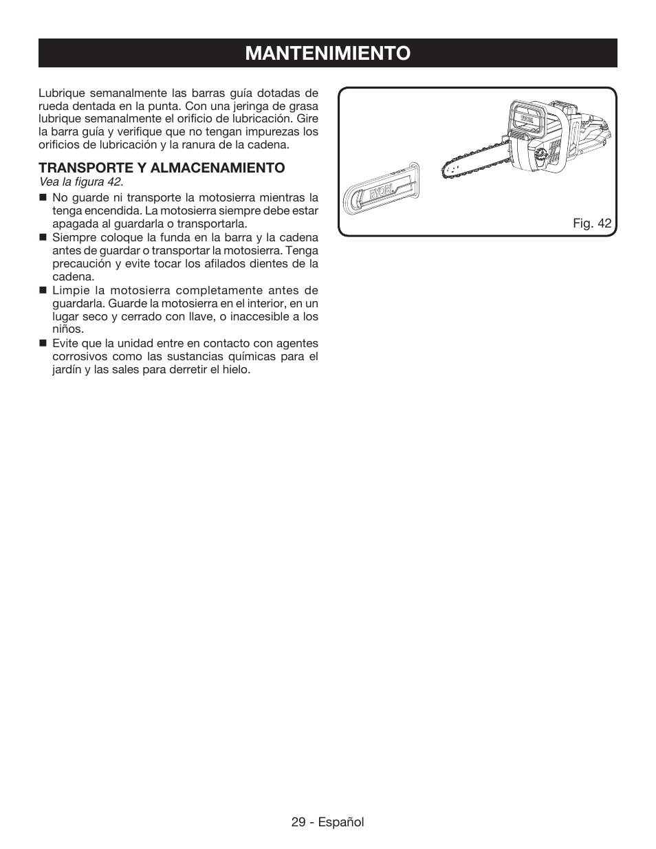 Mantenimiento | Ryobi RY40502 User Manual | Page 87 / 92