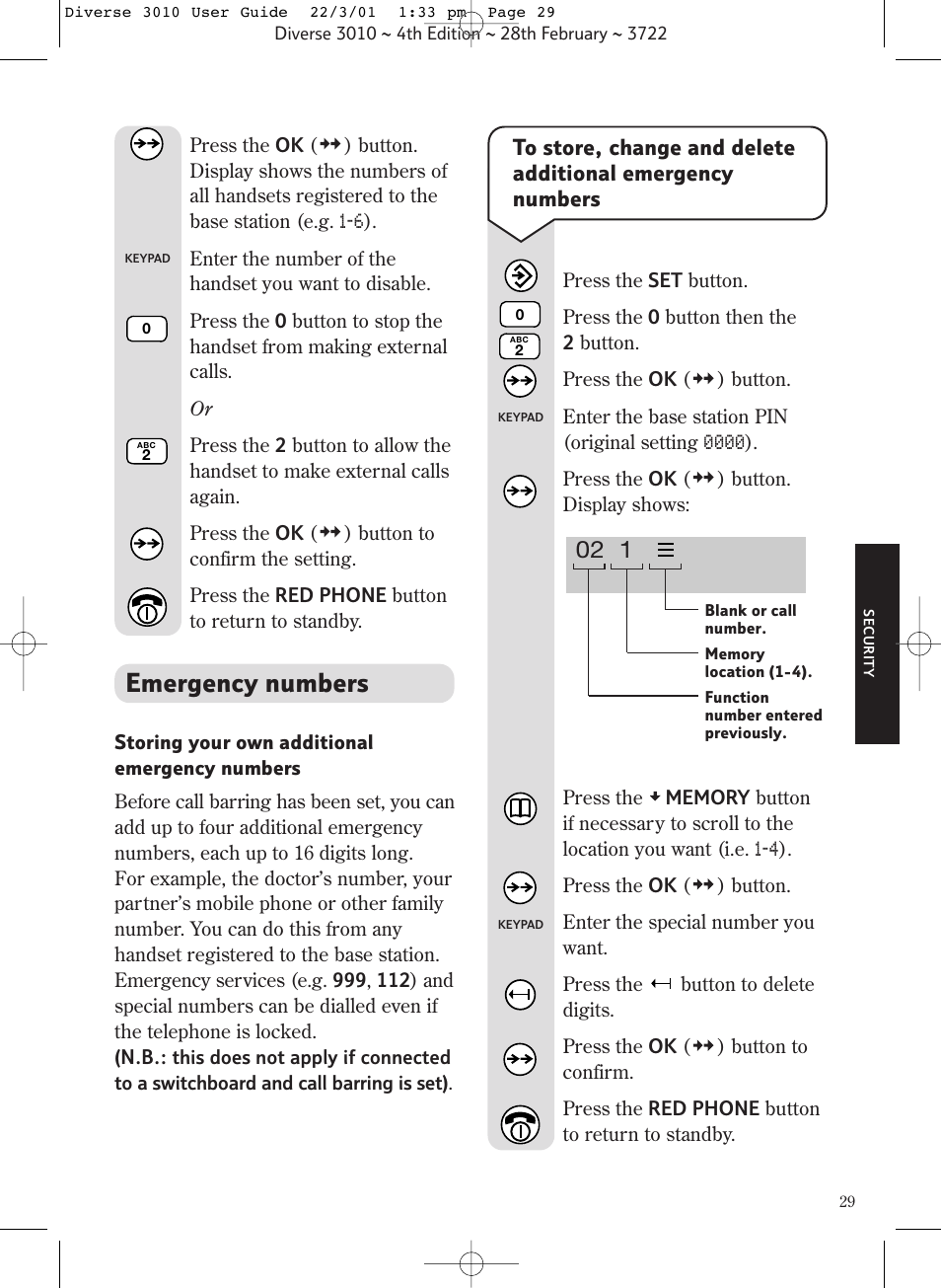 Emergency numbers | BT 3010 Classic User Manual | Page 33 / 59