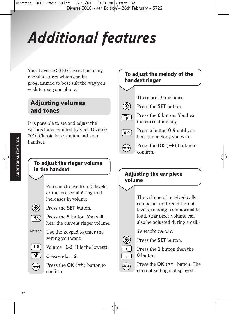 Additional features, Adjusting volumes and tones | BT 3010 Classic User Manual | Page 36 / 59