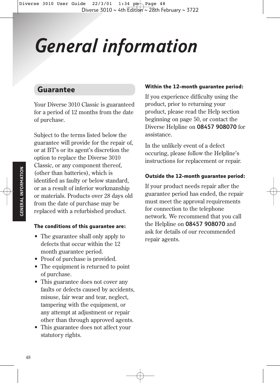 General information, Guarantee | BT 3010 Classic User Manual | Page 52 / 59