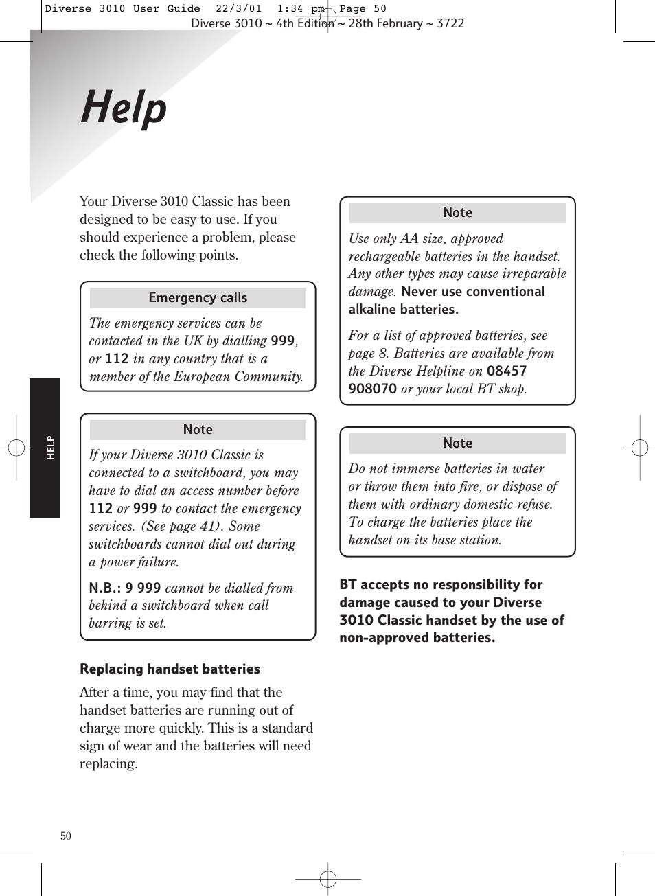 Help | BT 3010 Classic User Manual | Page 54 / 59