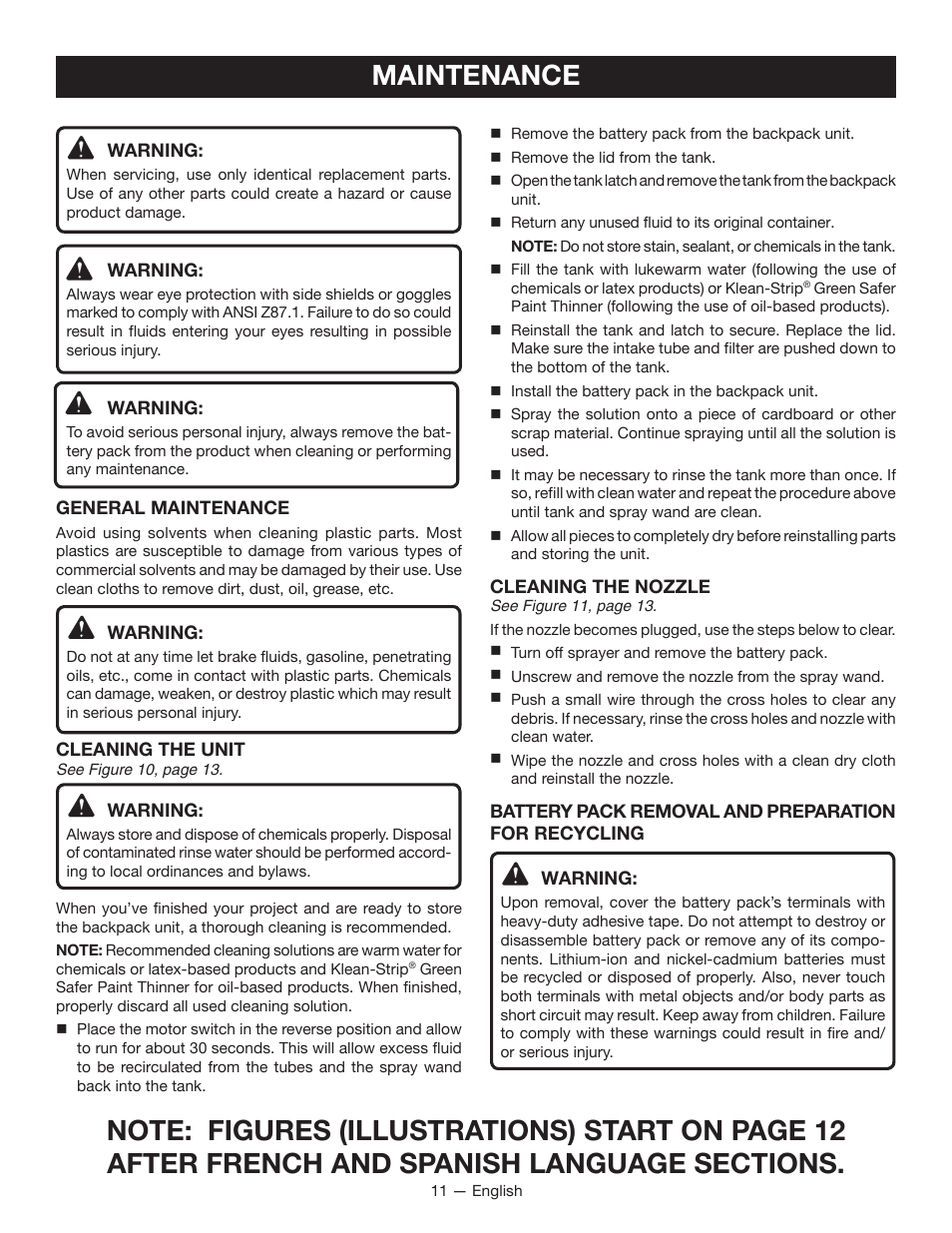 Maintenance | Ryobi P640K User Manual | Page 11 / 36