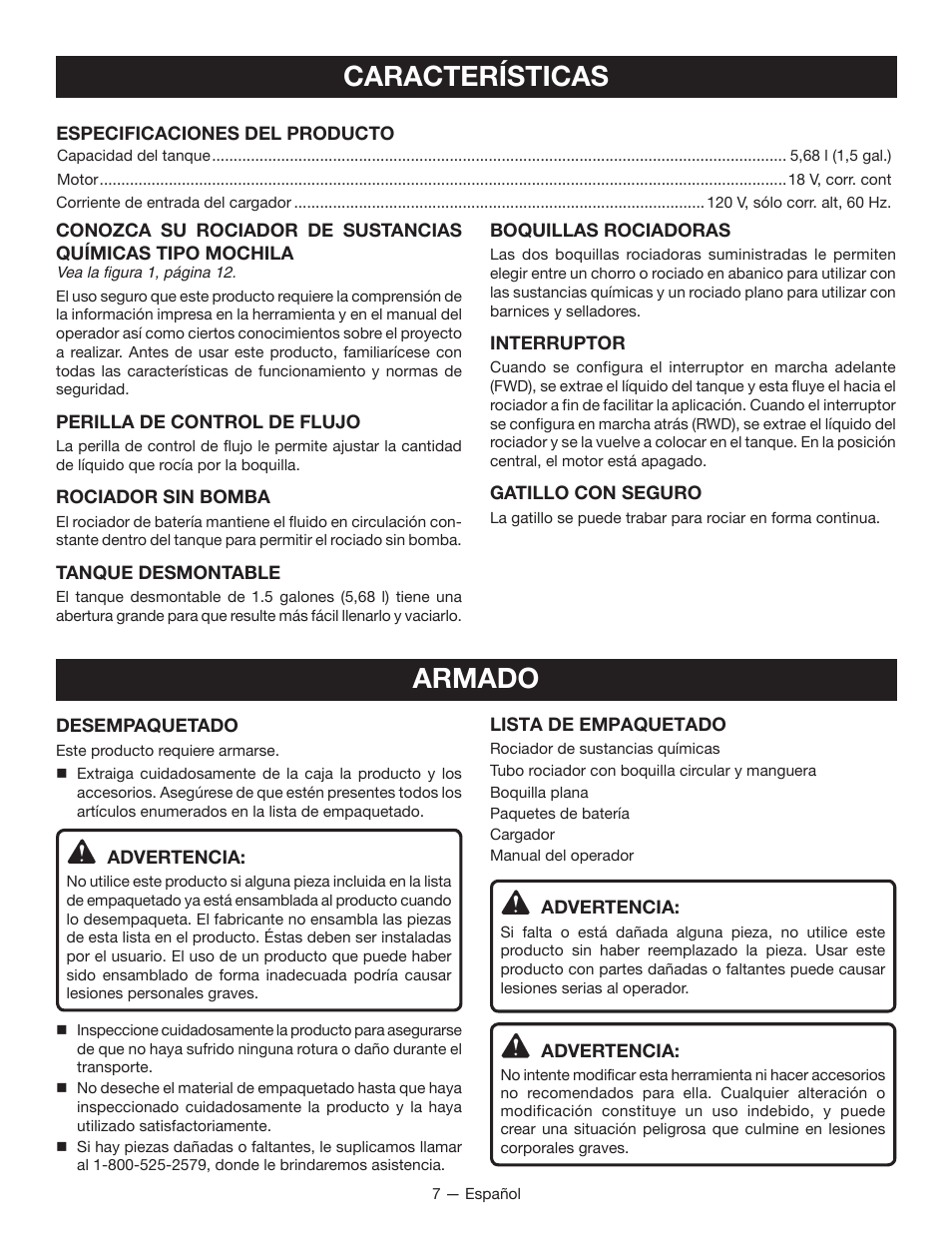 Características, Armado | Ryobi P640K User Manual | Page 27 / 36