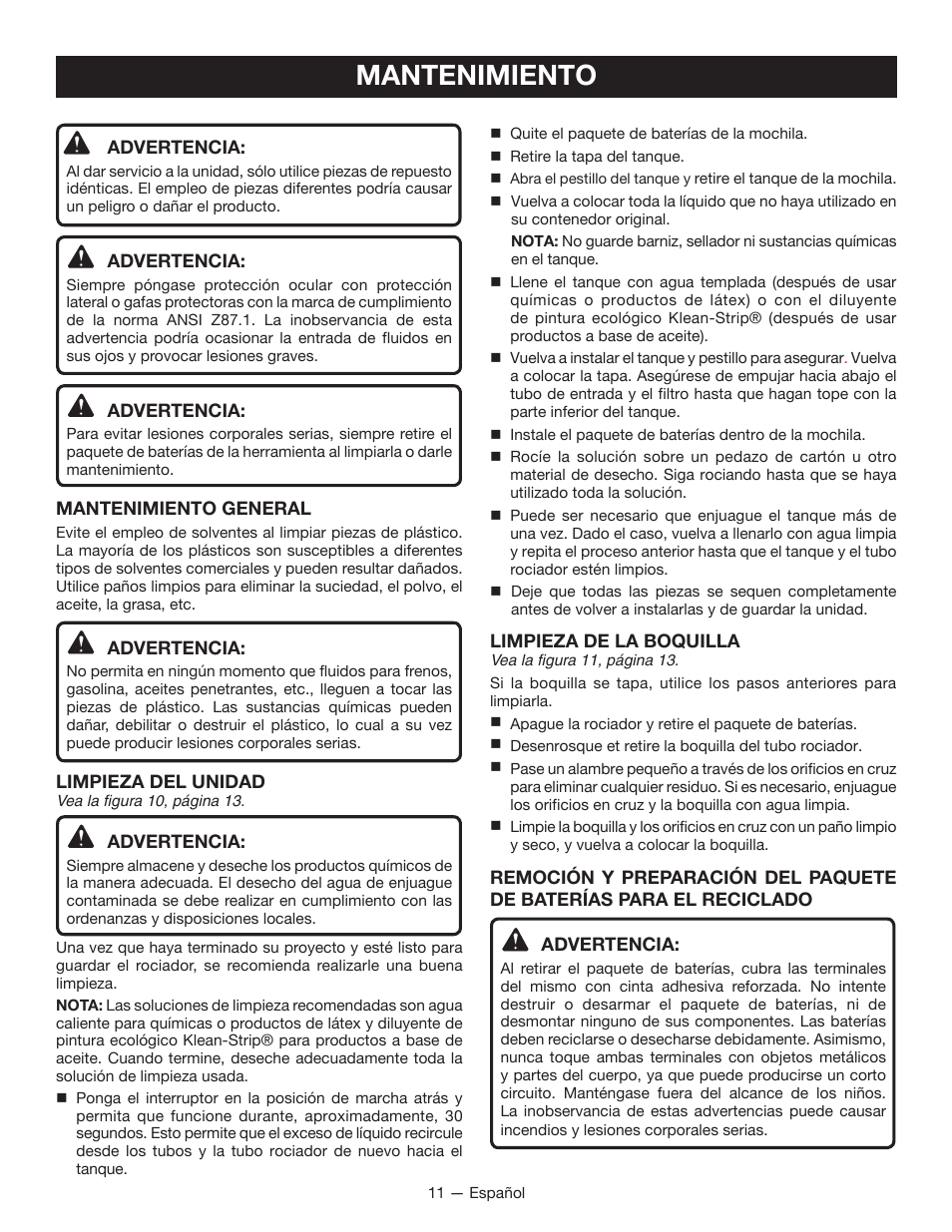 Mantenimiento | Ryobi P640K User Manual | Page 31 / 36